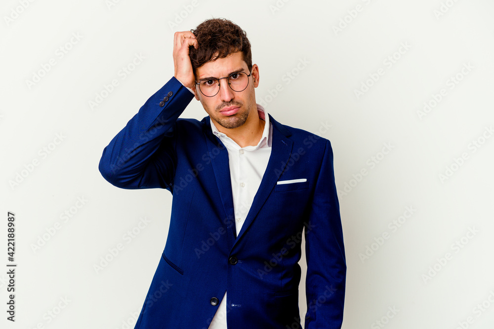 Young business caucasian man isolated on white background being shocked, she has remembered important meeting. Young business caucasian man isolated on white background being shocked, she has remembered important meeting.
