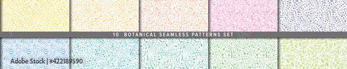 Seamless vector pattern set. Botanical motif, nature motif background. ナチュラル背景のベクターパターンセット