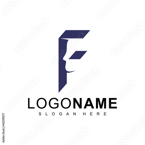 face tech design in flat style, blue color
