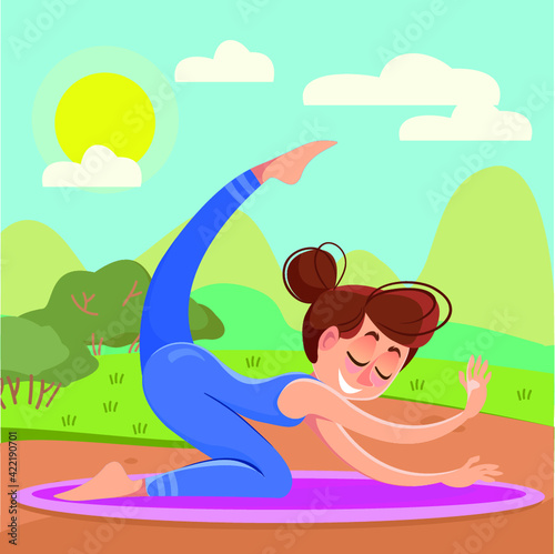 sport on the street. yoga in the air. gymnastics. aerobics. extension. Outdoors. vector illustration. flat.