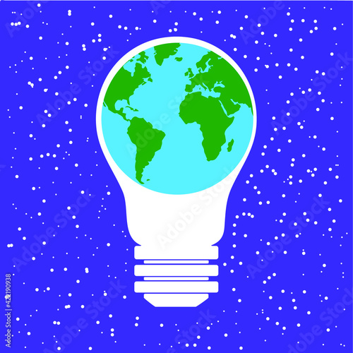 hour earth vector. vector illustration. the globe against the background of the incandescent lamp. around cosmos. light off for an hour. saving of electricity.