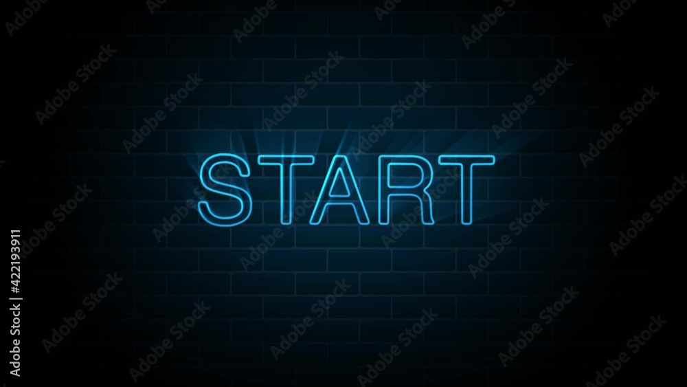 Start text on neon sign. Night bright advertisement. Motion graphics. Start text on neon sign. Night bright advertisement. Motion graphics.