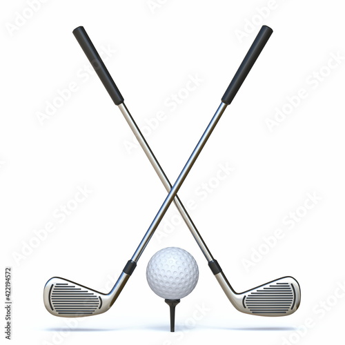Fotografie Golf ball with crossed golf clubs 3D