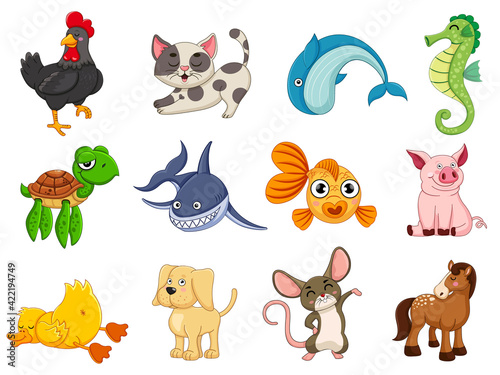 Cute animals collection animal character. Isolates in cartoon flat style white background. Vector illustration design template