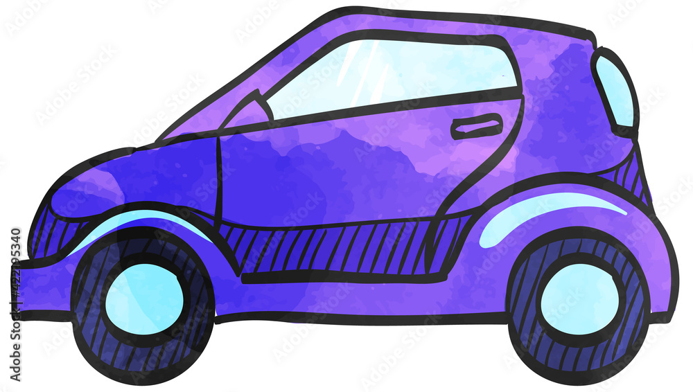 Watercolor style icon Green car Watercolor style icon Green car