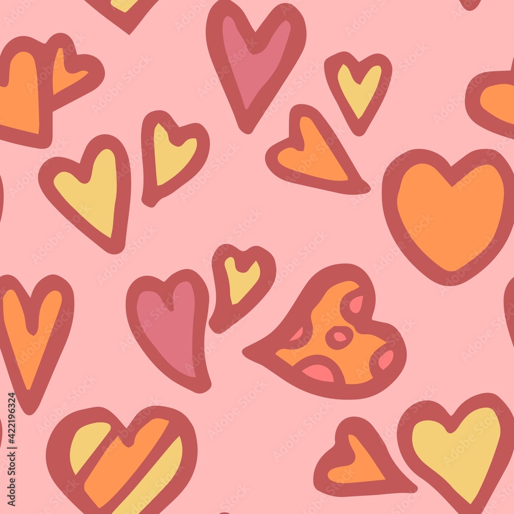 Hearts. Seamless illustration. Cartoon style sketch love. Hand outline drawing. Funny cute background illustration. vector Hearts. Seamless illustration. Cartoon style sketch love. Hand outline drawing. Funny cute background illustration. vector