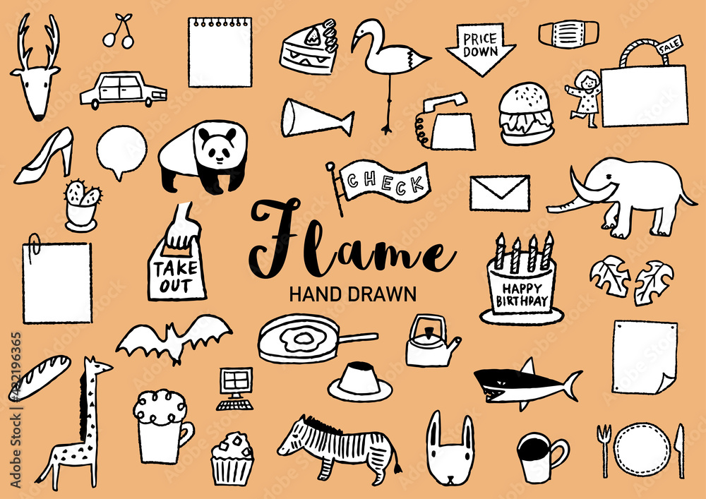 手描きフレームと動物_セット01