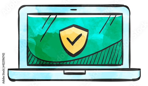 Watercolor style icon Laptops antivirus