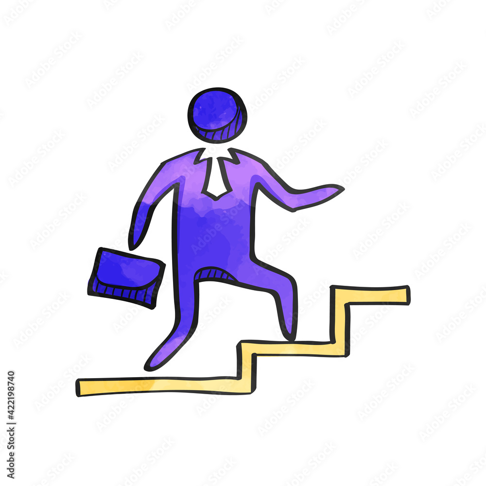 Watercolor style icon Businessman stairway