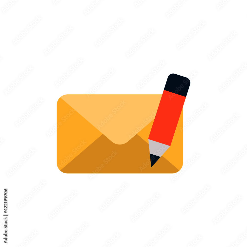 Envelope and pen icon in color icon, isolated on white background Envelope and pen icon in color icon, isolated on white background