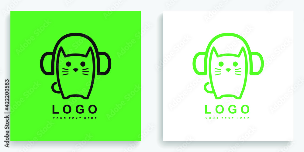 Cat Headphone Headset Animal Logo. Modern logo icon symbol template vector design Cat Headphone Headset Animal Logo. Modern logo icon symbol template vector design