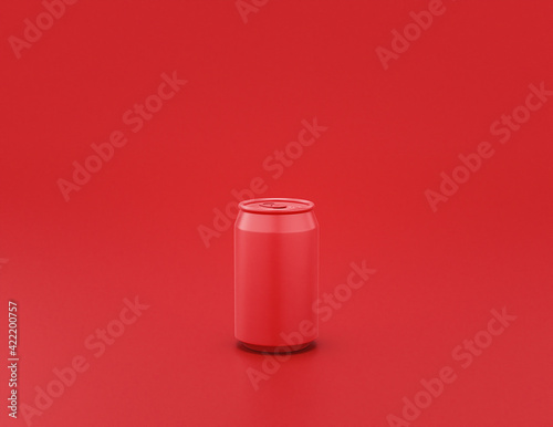 flat color shiny red plastic soda can in red background  monochrome  single color  3d rendering