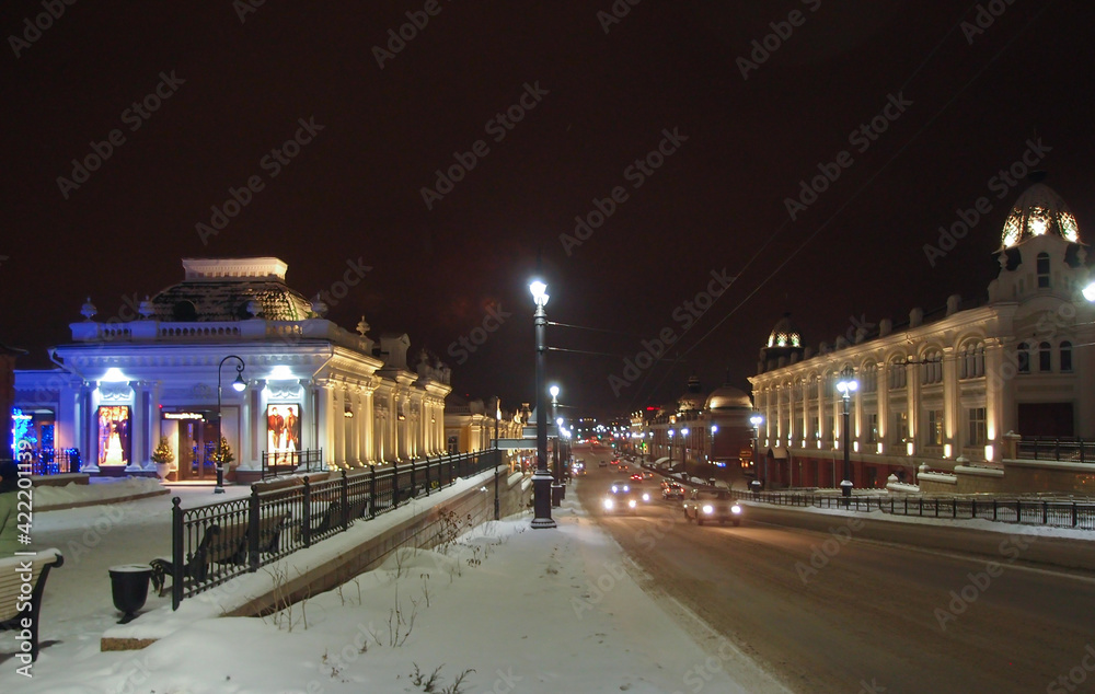 View of the winter street of the Omsk city.