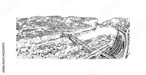 Building view with landmark of Odesa is the 
city in Ukraine. Hand drawn sketch illustration in vector.