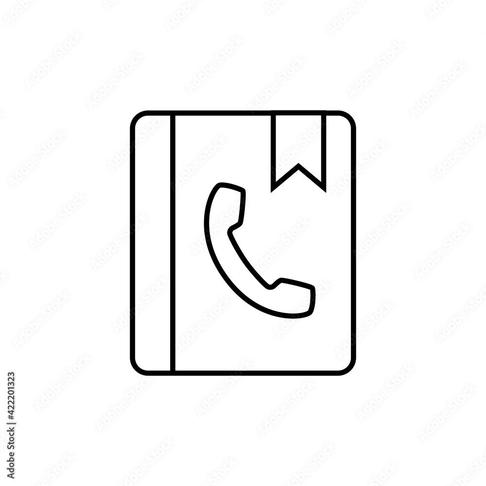 Phone book, telephone directory, address book, contact list icon in flat black line style, isolated on white background Phone book, telephone directory, address book, contact list icon in flat black line style, isolated on white background