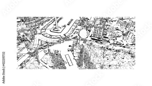 Building view with landmark of Odesa is the 
city in Ukraine. Hand drawn sketch illustration in vector.