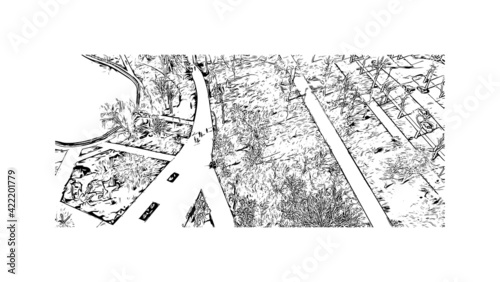 Building view with landmark of Odesa is the 
city in Ukraine. Hand drawn sketch illustration in vector.
