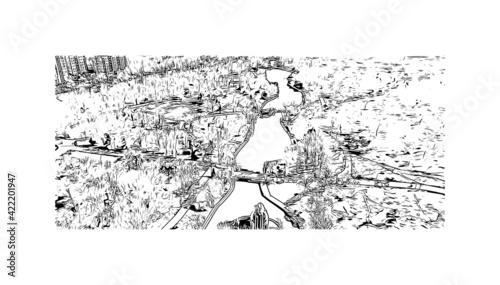 Building view with landmark of Odesa is the 
city in Ukraine. Hand drawn sketch illustration in vector.