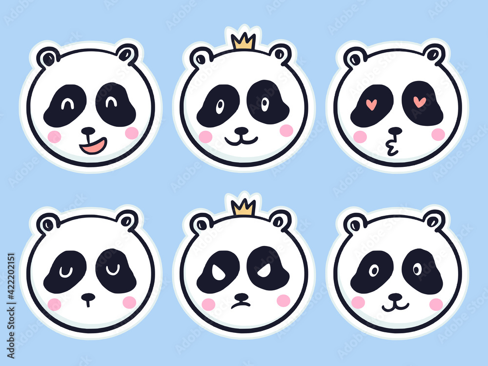 Set of cute panda sticker expression cartoon illustration