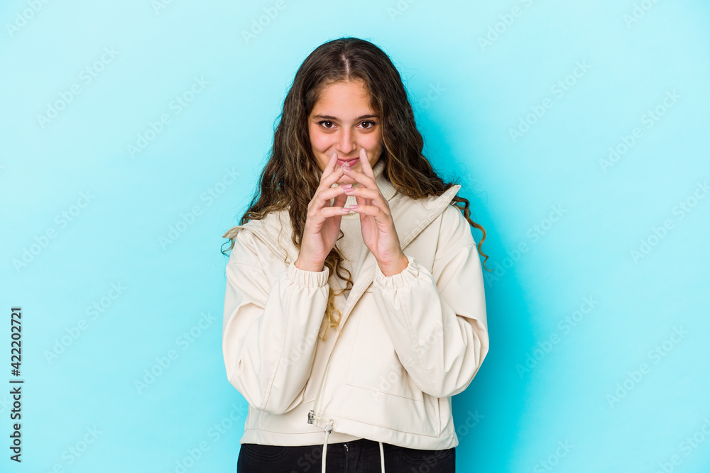 Young caucasian curly hair woman isolated making up plan in mind, setting up an idea. Young caucasian curly hair woman isolated making up plan in mind, setting up an idea.