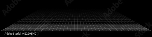 3D grid, mesh in perspective. Vanishing lattice, grating into horizon