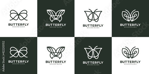 abstract logo set of butterfly line art logo template