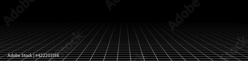 3D grid, mesh in perspective. Vanishing lattice, grating into horizon