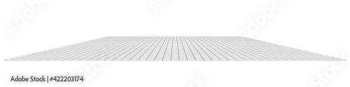 3D grid, mesh in perspective. Vanishing lattice, grating into horizon