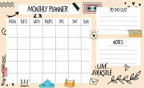 Monthly Planner template with individual days and notes