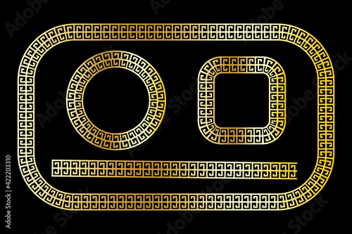 gold greek ornament on Black background. Decorative element. Vector art illustration. Stock image.