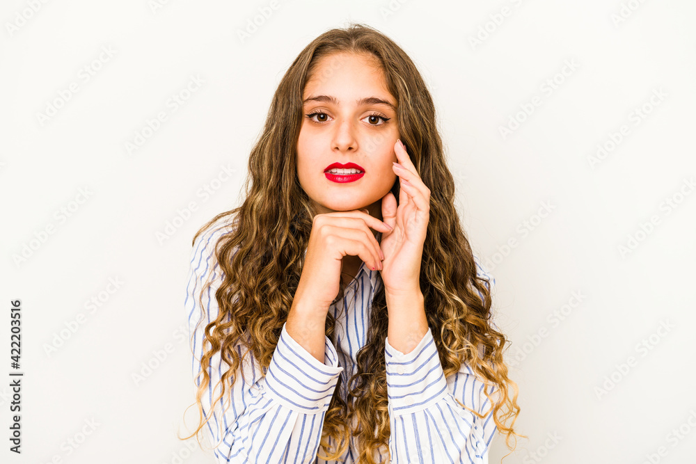 Young curly cute caucasian woman closeup face Young curly cute caucasian woman closeup face