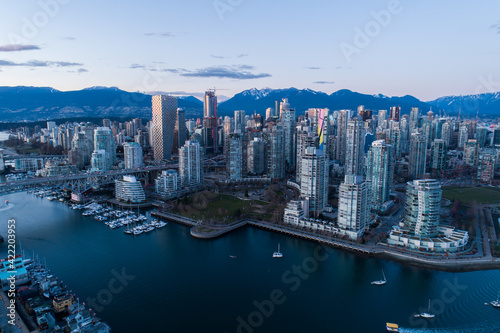 View of downtown Vancouver, BC just after sunset © Direct+Drone+Camera