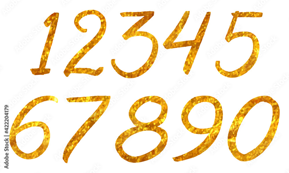 Numbers in gold glitter style.