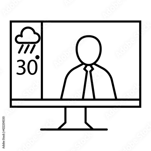 Weather forecast TV program icon in thin outline.