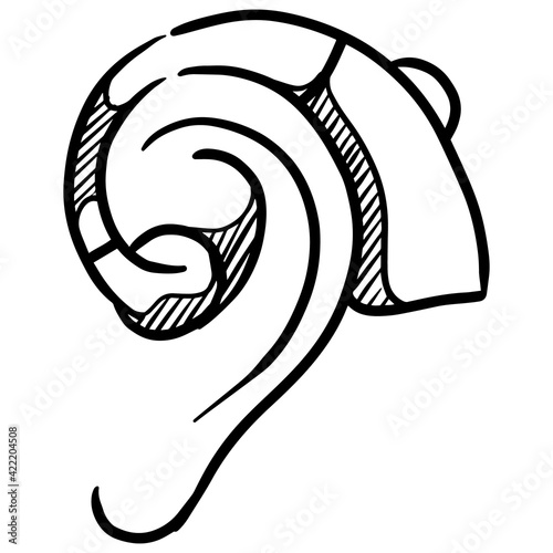 Hearing aid hand drawn. Vector illustration.