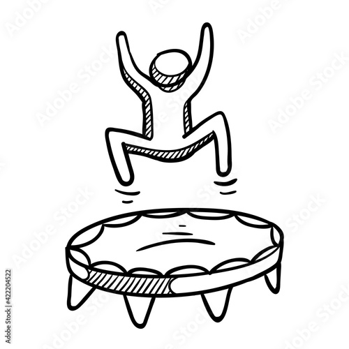 Man jump on trampoline. Hand drawn vector illustration.