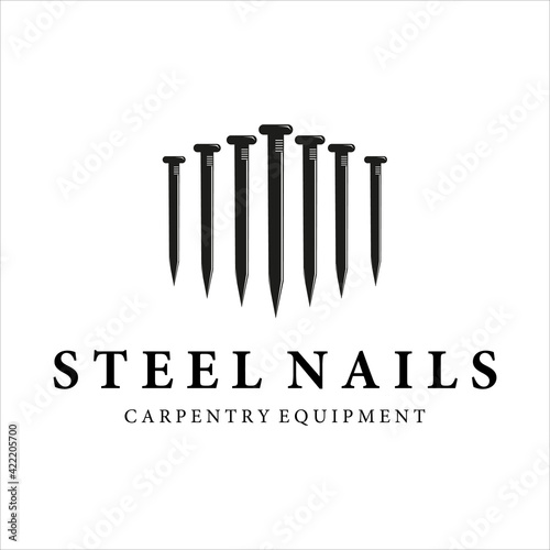 steel nails logo vintage vector illustration template design . nails logo for mining equipment concept illustration design