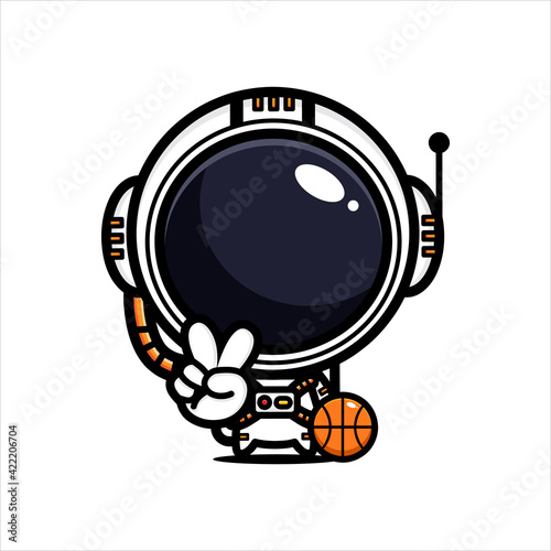 cute astronaut cartoon vector design holding a basketball
