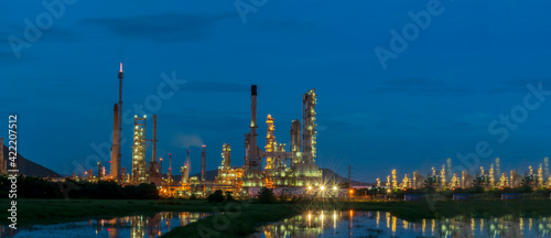 Oil refinery gas petrol plant industry with crude tank, gasoline supply and chemical factory. Petroleum barrel fuel heavy industry oil refinery manufacturing factory plant. Refinery industry concept