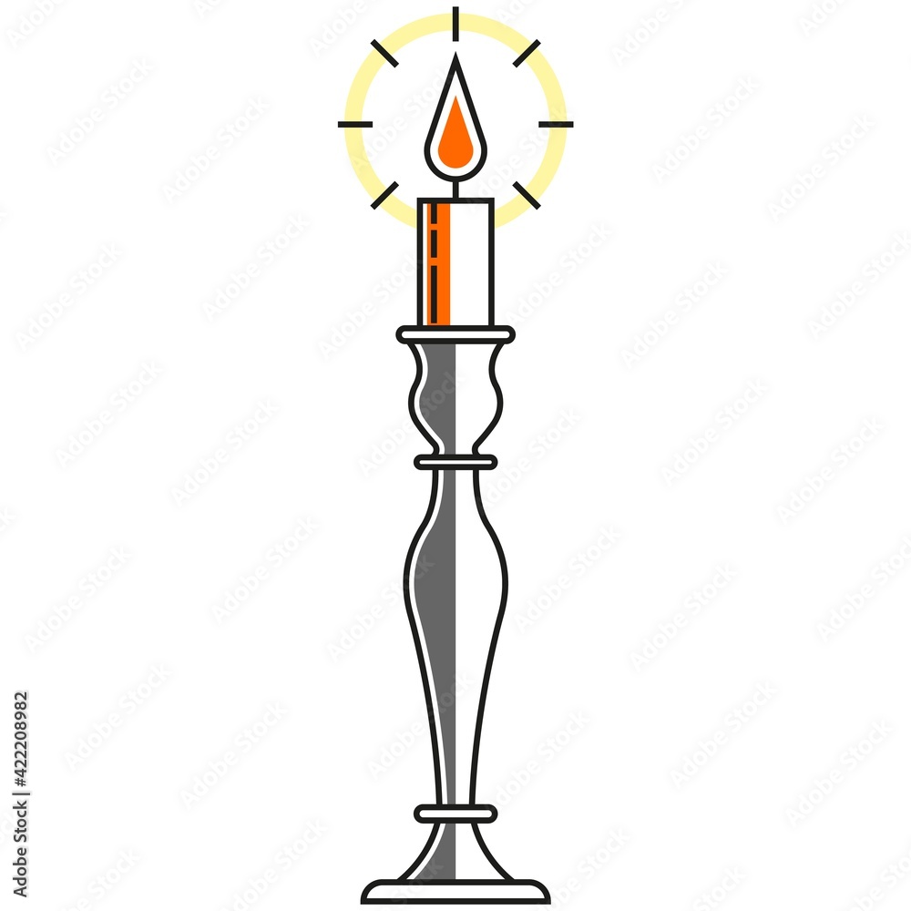 Vector candle holder, vintage candlestick illustration on white