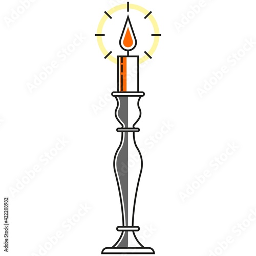 Vector candle holder, vintage candlestick illustration on white