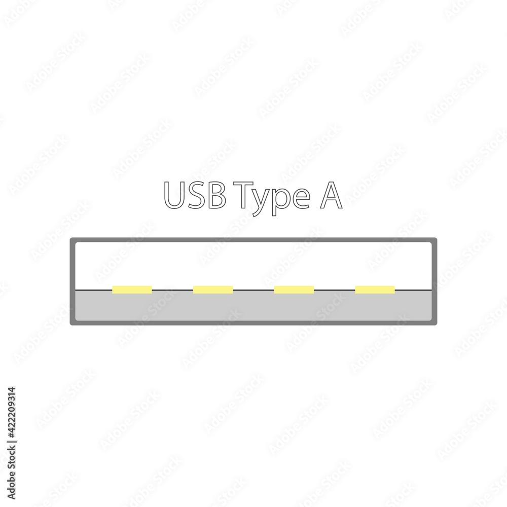 USB connector in a simple design with gold contacts. View in the plane section. Flat vector illustration USB connector in a simple design with gold contacts. View in the plane section. Flat vector illustration
