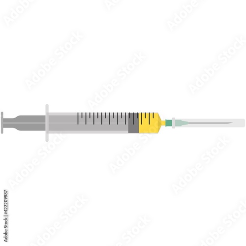 Vector syringe with needle for injection icon isolated