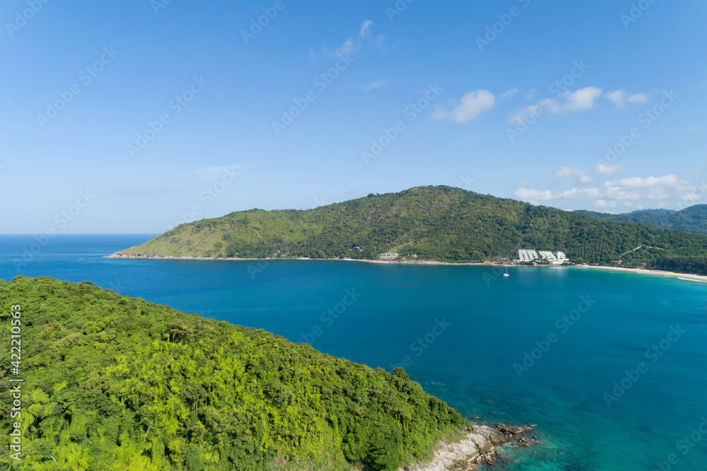 Amazing landscape nature scenery view of Beautiful tropical sea with Sea coast view in summer season image by Aerial view drone shot High angle view