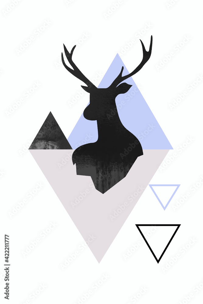 3d illustration of deer image and cubes