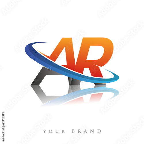 initial logo AR company name colored orange and blue swoosh design, isolated in white background. vector logo for business and company identity.