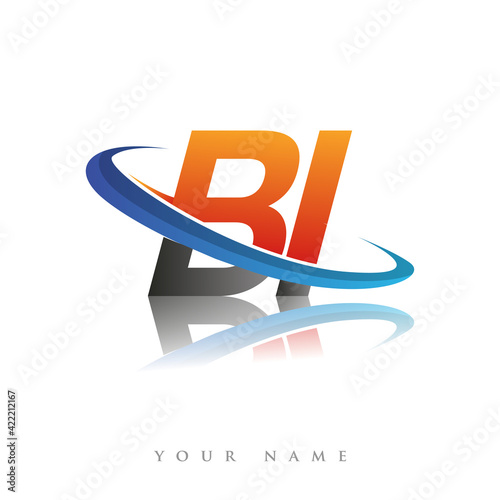initial logo BI company name colored orange and blue swoosh design, isolated in white background. vector logo for business and company identity.