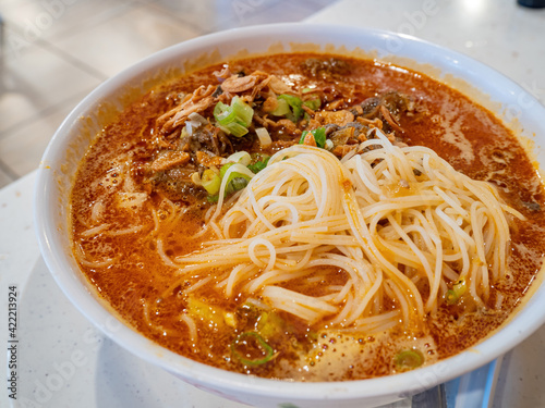 Close up shot of beef rice noodle