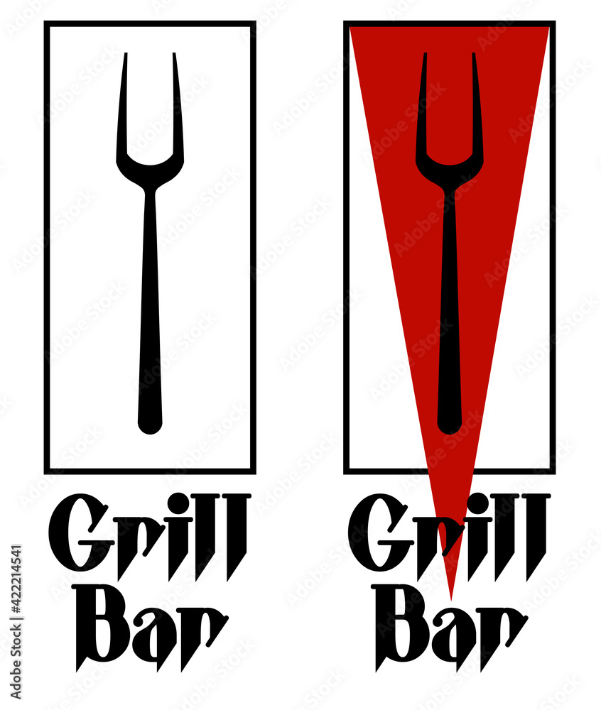 minimal logo grill bar with meat fork in rectangular frame minimal logo grill bar with meat fork in rectangular frame