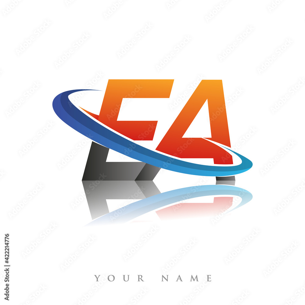 initial logo EA company name colored orange and blue swoosh design ...